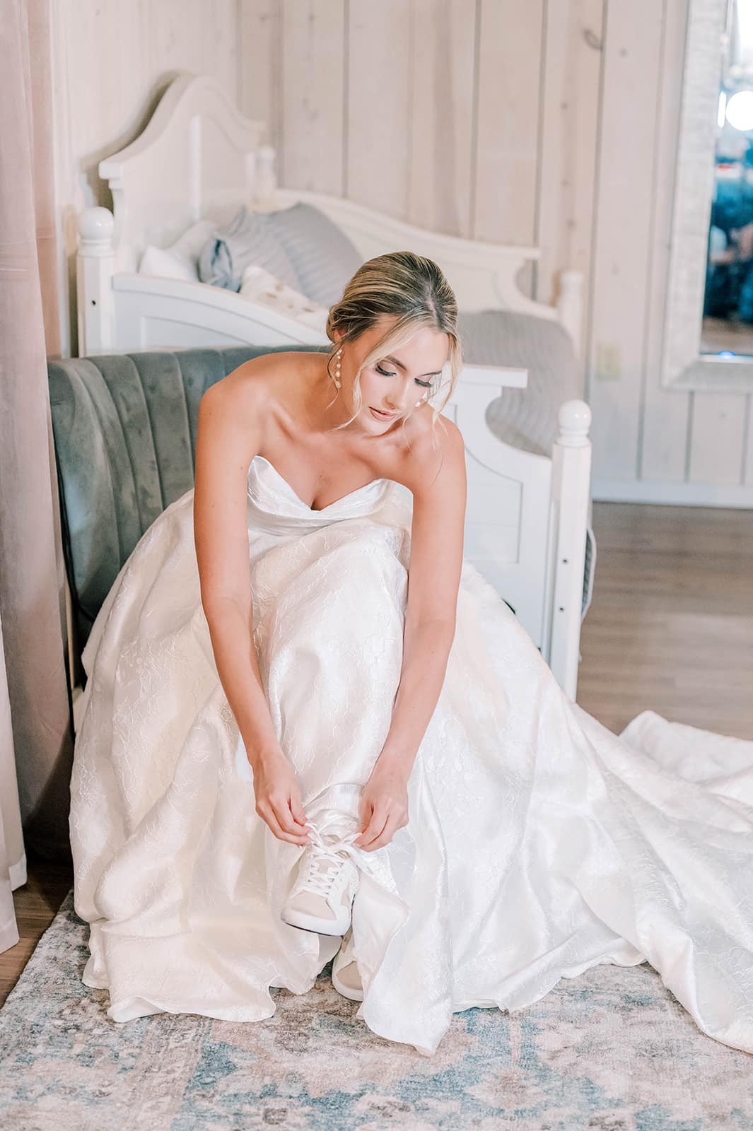 bride putting on heels